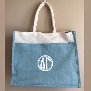 Delta Gamma Sorority Burlap Structured Beach Tote
